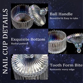 BQAN 80ml Large Nail Dappen Dish, Dazzling Crystal Dappen Dish with Lid, Damping Dish for Nails Holding Acrylic Liquid Acrylic Powder Nail Decor, Dappen Monomer Dish (Laser Color)