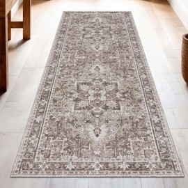 Washable Runner Rug 2.5x8 | Non Slip Rug Runners for Hallways, Entryways, Kitchens, Bathrooms, Bedrooms | Ultra-Soft Flannel Carpet Runners with Rubber Backing (Sage Brown, 2.5x8)