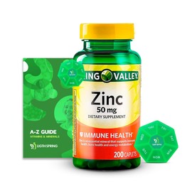 Zinc Supplement 50mg, 200 Count, Immune Support with Better Ligth&Spring Guide + Weekly Pill Organizer (3 Items)