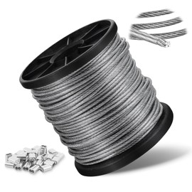 1.5mm Wire Rope, 304 Stainless Steel Wire Cable with Aluminum Crimping Loop, 30m Stainless Steel Hanging Cable 7x7 Cross Section for Picture Hanging, Clothes Line