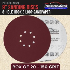 ProductionShop Premium 9" Red 8-Hole Pattern 150 Grit Sanding Discs, Box of 20 - Dustless Hook & Loop Backing Sandpaper for Drywall Power Sanders, Medium-Cut Abrasive - Woodworking, Sand Auto Paint