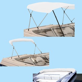 SavvyCraft 4 Bow Bimini Top Replacement Cover 10 Feet Long, Durable Marine Grade Canvas Sun Shade Boat Canopy, Easy Install Zipper Sleeves, 4 Bow 120 inches Long, 91-96 inches Wide, White Color