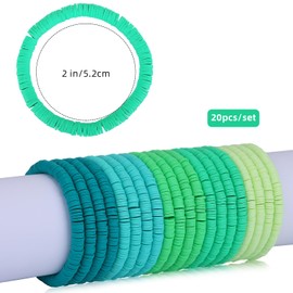 Ornaland 20 Pieces Hei Shi Surfer Bracelets Friendship Bracelets Clay Bead Bracelets Polymer Clay Stretch Bracelet Stackable Bracelet Set Women Summer Beach Jewelry for Women (Green)