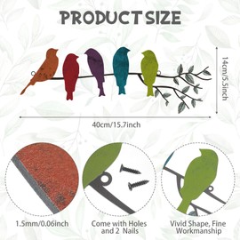 Ferraycle Metal Bird Wall Art Birds on the Branch Wall Decor Leaves with Birds Metal Sculpture Bird Silhouette Metal Ornament Branch Wall Hanging Sign for Balcony Garden Home Decor (Fresh Colors)