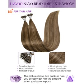 LaaVoo Nano Bead Hair Extensions Human Hair Brown Nano Ring Hair Extensions Light Brown Mix Dark Golden Blonde Nano Tip Hair Extensions Real Human Hair Cold Fusion 20in 50g/50s