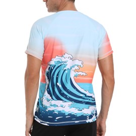 VAYAGER Men's UV Rash Guard T-Shirt Swimming Shirt UPF 50+ Swimming Shirts, Quick Drying, Loose Fit, Water Surf Shirt, Blue / Orange