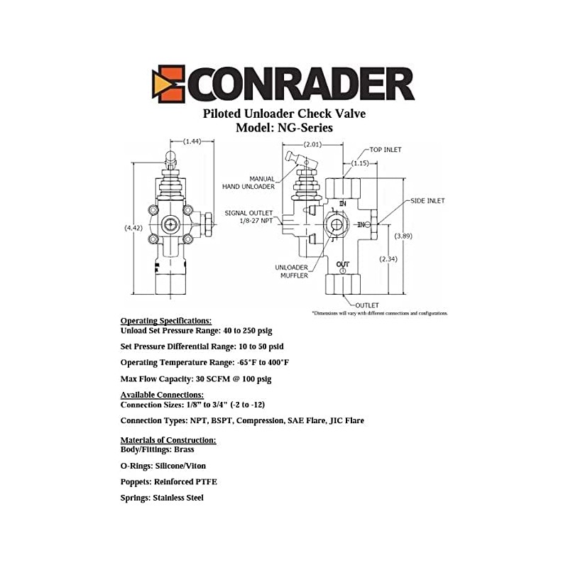 1/2" NPT Side Inlet, All in One Pilot Unloader Check