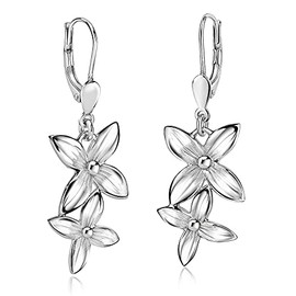 Materia #SO-244 French Hook Earrings 925 Silver 17 x 40 mm Rhodium-Plated with Case, Sterling Silver