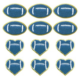 12 Pack Football Patches Iron On, Football Applique Patch, Chenille Football Patches, Sequin Football Heart Football Iron On Glitter Football Patches for Clothes