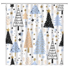 Christmas Tree Shower Curtain Black Blue Pink Xmas Tree Snowflake Cute Winter Holiday Fabric Curtain with Hooks for Bathroom Decor,70x70 Inch
