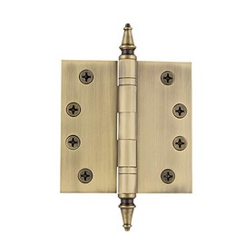 Nostalgic Warehouse 746097 4" Steeple Tip Heavy Duty Square Corners Door Hinge, Antique Brass