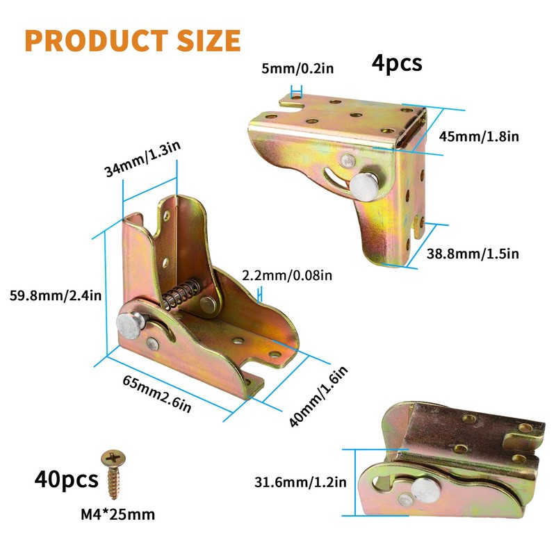 Zrfgbxim 4 Pcs Folding Brackets, Self-Locking Hinges, 90 Degree Foldable