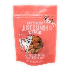 Freeze-Dried Just Salmon with Skin for Pets, Dog and Cat Treats and Food Topper 1.5oz/43g (Pack of 1)