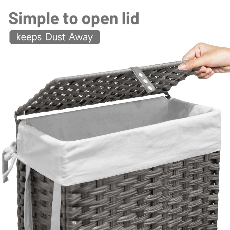 70L Slim Laundry Hamper with Lid & Wheels, Rolling Laundry