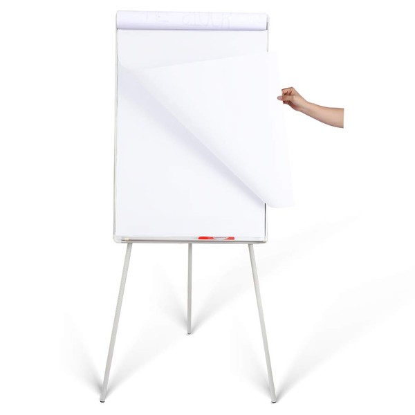 DexBoard Magnetic Whiteboard Easel 24" x 36"|Height Adjustable Dry Erase Board Tripod Office Presentation Board w/Flipchart Pad, Magnets & Eraser, White