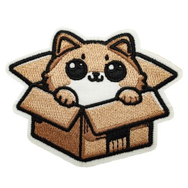 Obokata Embroidered Iron On Patch, Cute Cat in The Box, Sew On Repair Applique, Funny Animal Patch for Vests, Jackets, Clothing, Hats, Backpacks, Jeans