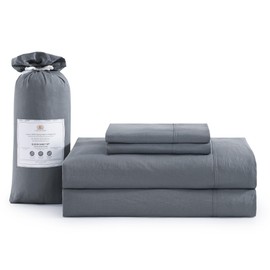 Casa Platino 4Piece Charcoal Microfiber King Sheet Set, Pre-Washed Ultra Soft, Breathable, Deep Pockets - Bed Linen Set