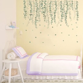 Runtoo Eucalyptus Vine Leaves Wall Decals Hanging Green Plants Wall Stickers Living Room Bedroom Nursery Home Decor