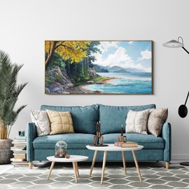 XLSJERAT Canvas Prints Wall Art Beach Ocean Waves Nature Pictures Stretched Canvas Wooden Framed for living Room Bedroom and Office - 20x40 Inches