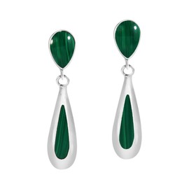 AeraVida Sleek and Slender Teardrops Green Malachite .925 Sterling Silver Stud Earrings | Chic Sterling Silver Stud Earring for Women | Jewelry Gift for All Occasions