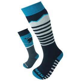 Lorpen Kid's T1 Merino Ski Eco Sock, Great for Skiing, Eco-Friendly & Sustainable, Ultra Thick, Fully Cushioned, 2 Pack, Blue, Size Small