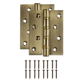 sourcing map 2Pcs 4.5"x3.4"x0.12" Door Hinges with 8 Holes and Screws Ball Bearing Interior Door Hinges Non Symmetry Holes Layout for Bedroom, Bathroom, Living Room, Brass
