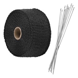 UHANBUT 2" x 16Ft Motorcycle Exhaust Heat Wrap Tape, Fiberglass Exhaust Tube Heat Shield Tape Roll with 10 Stainless Locking Ties, Universal Exhausts Manifold Accessories for Cars, SUVs (Black)