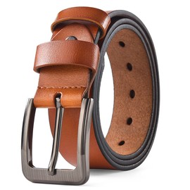 HYCOPROT Men's Leather Classic Accessories Denim Belt 38 mm Wide Size Suitable for Suit Men's Clothing Jeans Leather Belt Full Cowhide Leather, brown