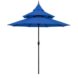ABBLE Outdoor Patio Umbrella 9 Ft Pagoda with Crank, Weather Resistant, UV Protection, Water Repellent, Durable, 8 Sturdy Steel Ribs, 3 Tier Vented Market Outdoor Table Umbrella,Royal Blue