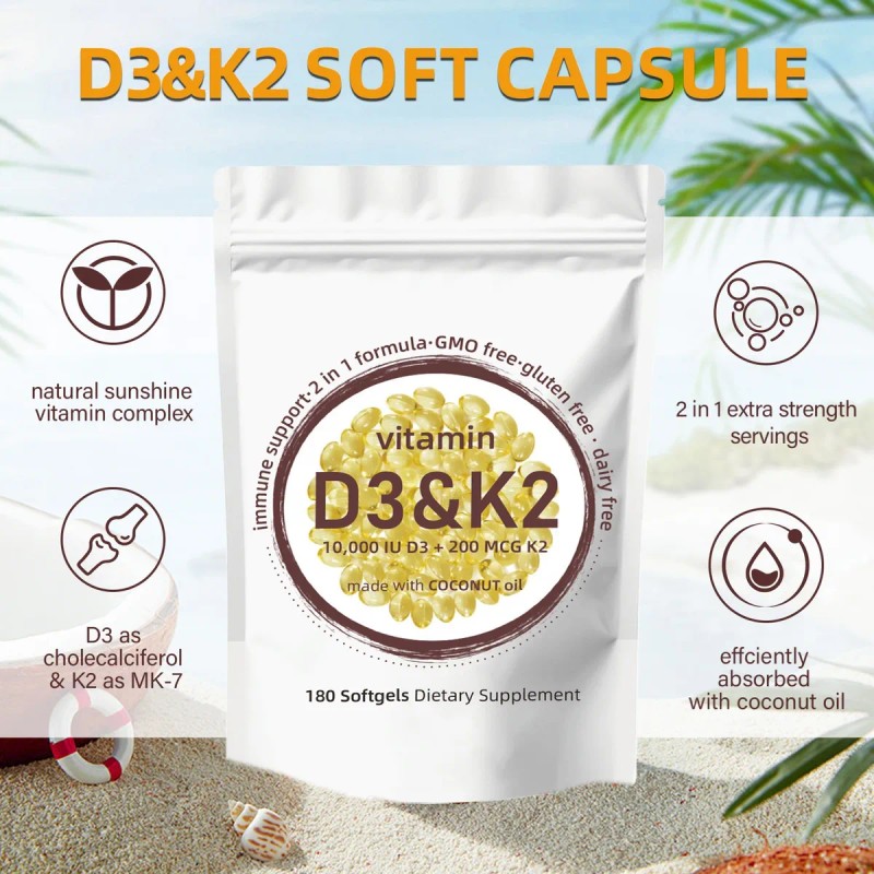 4 Paquetes De Vitamina D3 10,000 Ui + K2 (mk7)