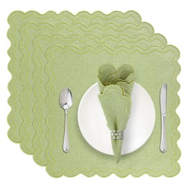 Stranthother - 4 servilletas de tela verde salvia, servilletas cuadradas festoneadas, 15.7 x 15.7 pulgadas, manteles individuales de algodón bordado de lino lavables para bodas, día festivo
