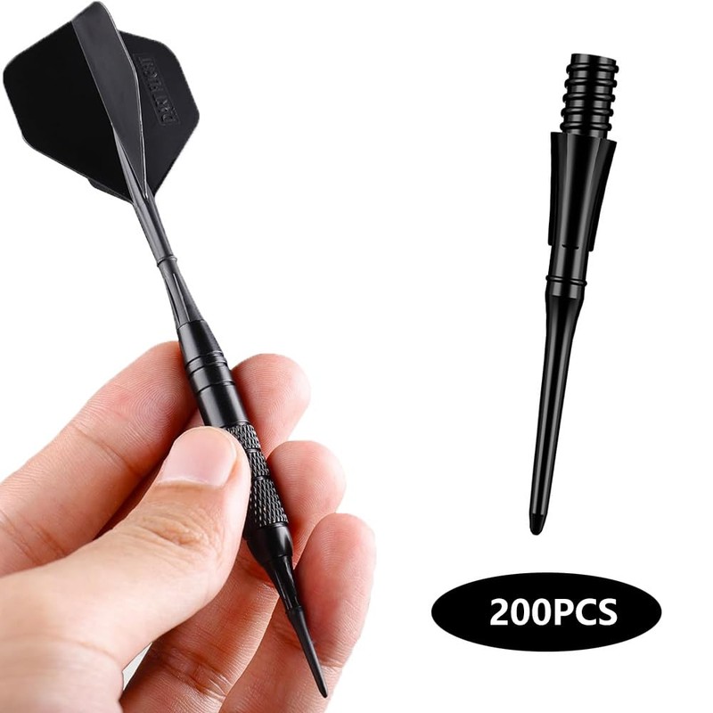 200 x Black Plastic Dart Tips 2BA Thread 25mm Length