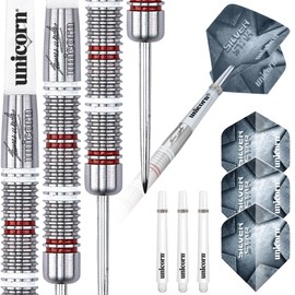 Unicorn Steel Tip Professional Darts Set | James 'The Machine' Wade Silver Star | 80% Natural Tungsten Barrels | 24 g
