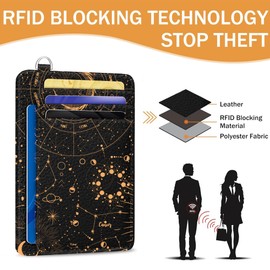 METALPHA Credit Card Holder Slim Wallet, Small Wallets Woman RFID Wallet Women, Front Pocket Cute Funny Mini Thin ID Card holders, witchy sky, Aesthetic Small Credit Card Holder With Front Pocke and