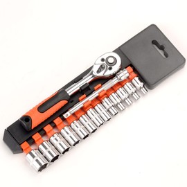 Socket Wrench Set, Insertion Angle 0.25 inch (6.35 mm) (1/4 inch), Ratchet Wrench, Hex Socket, Quick Release Ratchet Handle, 15 pcs, Includes Holder