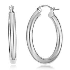 14k REAL White Gold 3mm Thickness Hoop Earrings (25 x 25 mm)