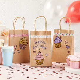 Juvale Mini Gift Bags with Handles - Brown Paper Party Favor Bags with Handles - Long & Narrow Design for DIY & Craft Fairs - 3 x 5.25 x 8.5 In, Brown, 12 Pack