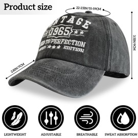 Rurymoe 60th Birthday Gifts for Women Men - Adjustable Embroidered Washed Cotton Baseball Cap for 60th Birthday Party Accessories (US, Alpha, One Size, 60th)