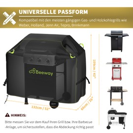 BEEWAY Weatherproof Grill Cover, 420D Oxford Fabric, Gas Grill Cover, Waterproof, UV-Resistant, 132 x 66 x 109 cm