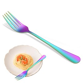 Dinner Forks Set of 12, Colorful Rainbow Stainless Steel Table Forks for Dining, Multicolored Metal Cutlery Forks