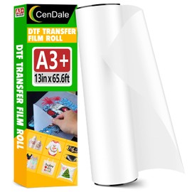 CenDale DTF Transfer Film Roll 13"x 65.6ft - Premium A3+ DTF Film Roll, Double Sided Matte Clear PreTreat PET Heat Transfer Paper, Hot & Cold Peel DTF Paper Roll, Direct to Film for T-Shirts Textile
