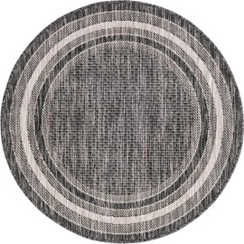 Unique Loom Outdoor Border Collection Area Rug - Soft Border (3' 1" Round, Black/ Ivory)