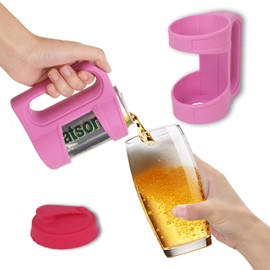 Can Holder with Handle, Suitable for Various Canned Beverages, Beer Etc Silicone Material Handles for Beverages Can, Keep Hand Warm and Dry,Easily Grip,Silicone Cover to Prevent Overflow (Pink)