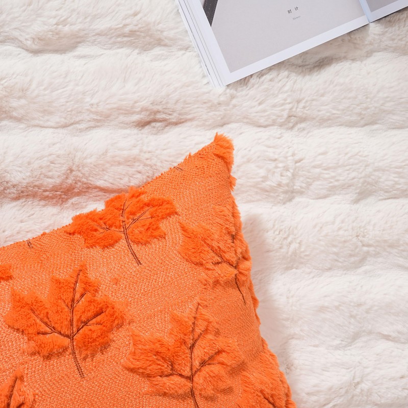 Decorative Fall Maple Leaf Pillow Covers, Yellow Plush Fabric, 2-Pack
