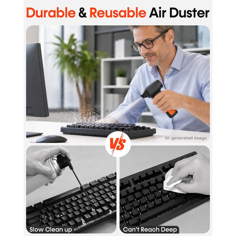 250000RPM Electric Air Duster for Keyboard: One Blow Clears Dust
