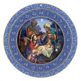 Round Nativity Scene Advent Calendar, Interactive Christmas Countdown, Religious Seasonal Wall Decor, 13.75 Inches, Ribbon Included for Hanging