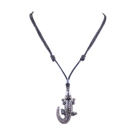 BlueRica Gator on Adjustable Black Cord Necklace