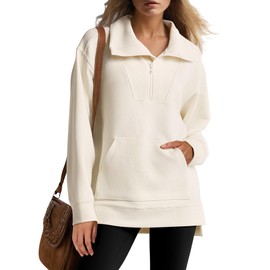 ANRABESS Women Oversized High Neck Half Zip Knit Sweatshirts Quarter Zip Pullover Sweater 2025 Fall Outfits Beige Small