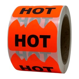 Hudson Exchange 3 x 2 Inch (Roll of 500) “HOT” Flame-Shape Pressure Sensitive Label Stickers with Permanent Adhesive, Fluorescent Red