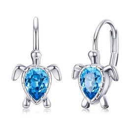 SHEAISRS Turtle Earrings for Women 925 Sterling Silver Ocean Sea Turtle Leverback Hoop Earring Bohemia Beach Theme Jewelry